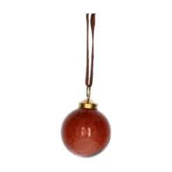 Kerstbal, glas, geëtste maan, sterren en stippen, roodbruin, Ø6 cm