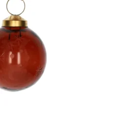 Kerstbal, glas, geëtste maan, sterren en stippen, roodbruin, Ø6 cm