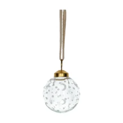 Kerstbal, glas, geëtste maan, sterren en stippen, Ø6,5 cm