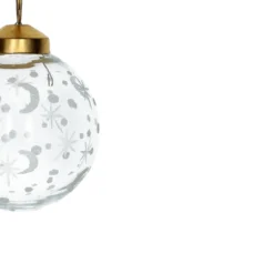 Kerstbal, glas, geëtste maan, sterren en stippen, Ø6,5 cm