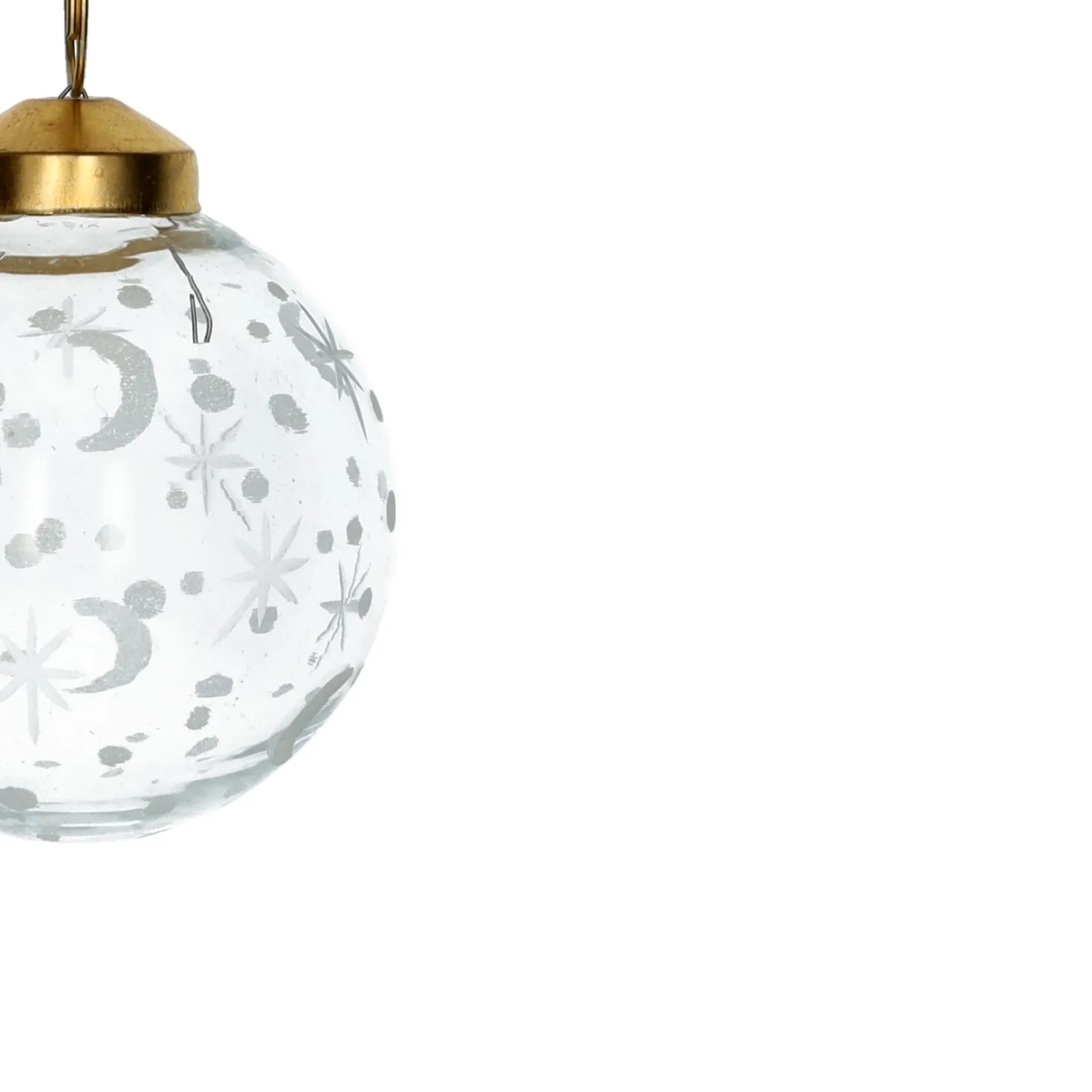 Kerstbal, glas, geëtste maan, sterren en stippen, Ø6,5 cm