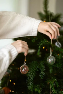 Kerstbal, glas, rode besjes