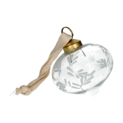 Kerstbal, glas, ui-vorm met takjes en sterren, Ø7 cm