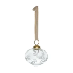 Kerstbal, glas, ui-vorm met takjes en sterren, Ø7 cm