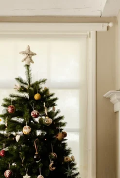 Kerstbal, glas, ui-vorm met takjes en sterren, Ø7 cm