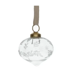 Kerstbal, glas, ui-vorm met takjes en sterren, Ø7 cm