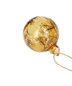 Kerstbal, glas, witte besjes, geel, Ø5 cm