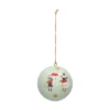 Kerstbal, katoenmaché, gans en muis, lichtgroen, Ø7 cm