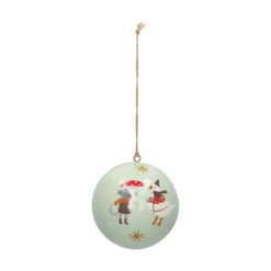 Kerstbal, katoenmaché, gans en muis, lichtgroen, Ø7 cm