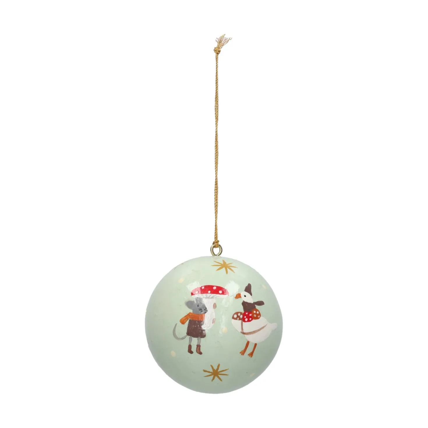 Kerstbal, katoenmaché, gans en muis, lichtgroen, Ø7 cm