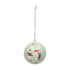 Kerstbal, katoenmaché, gans en muis, lichtgroen, Ø7 cm