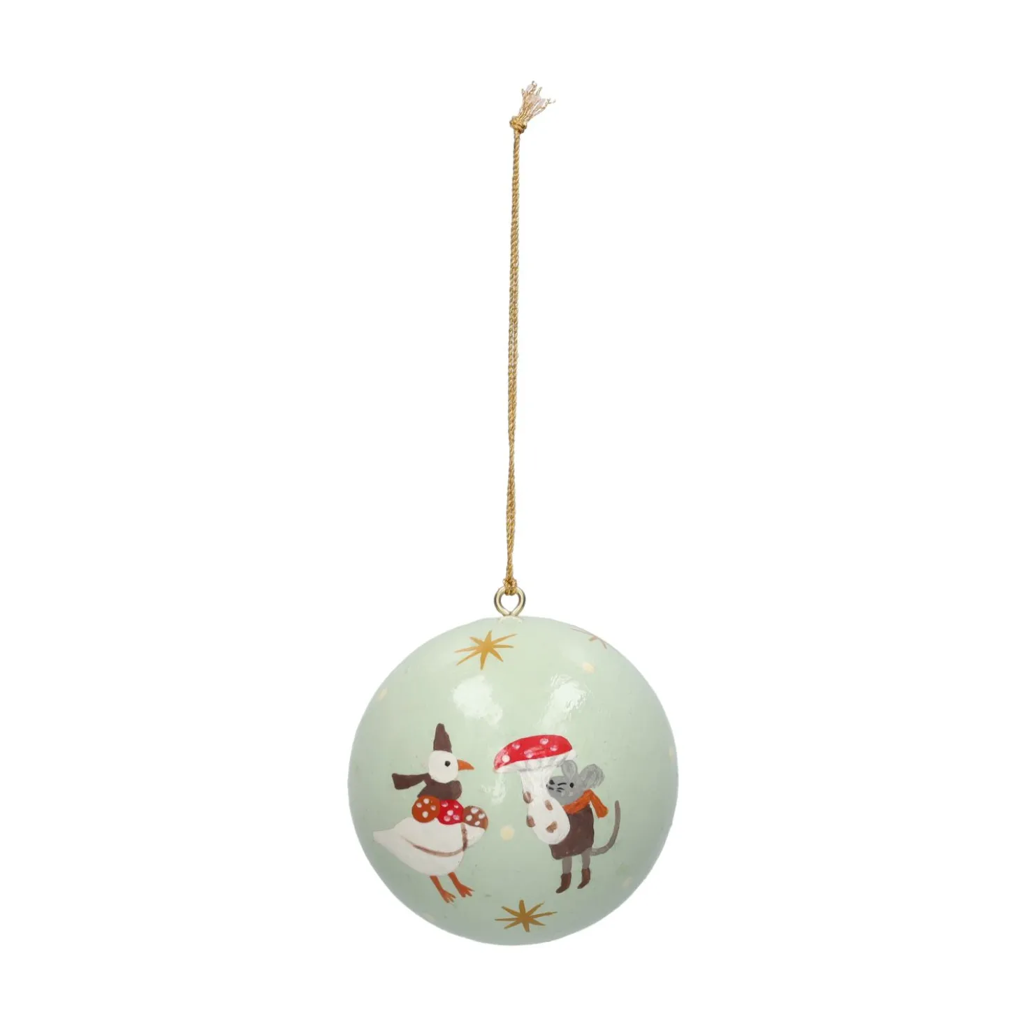 Kerstbal, katoenmaché, gans en muis, lichtgroen, Ø7 cm