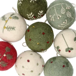 Kerstballen met takjes, vilt, set van 8, Ø5 cm