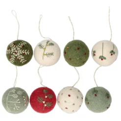 Kerstballen met takjes, vilt, set van 8, Ø5 cm
