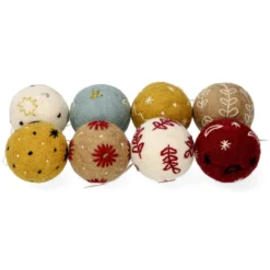 Kerstballen, vilt, met bloem, ster en maan, set van 8, Ø5 cm