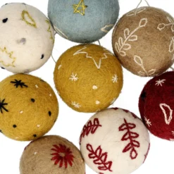 Kerstballen, vilt, met bloem, ster en maan, set van 8, Ø5 cm