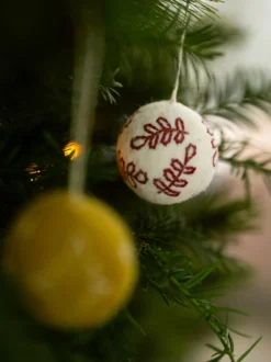 Kerstballen, vilt, met bloem, ster en maan, set van 8, Ø5 cm