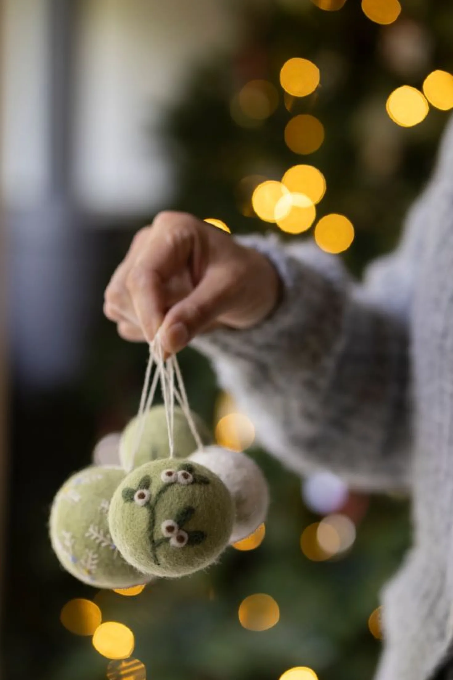 Kerstbal, vilt, groen, ca. Ø7cm