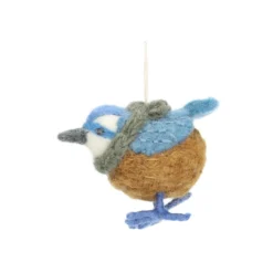Kersthanger, blauwe vogel met sjaal, vilt