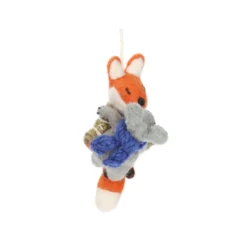 Kersthanger, knuffelende vos en muis, vilt