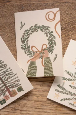 Kerstkaarten met envelop, kerstgroen, set van 10 in een doos