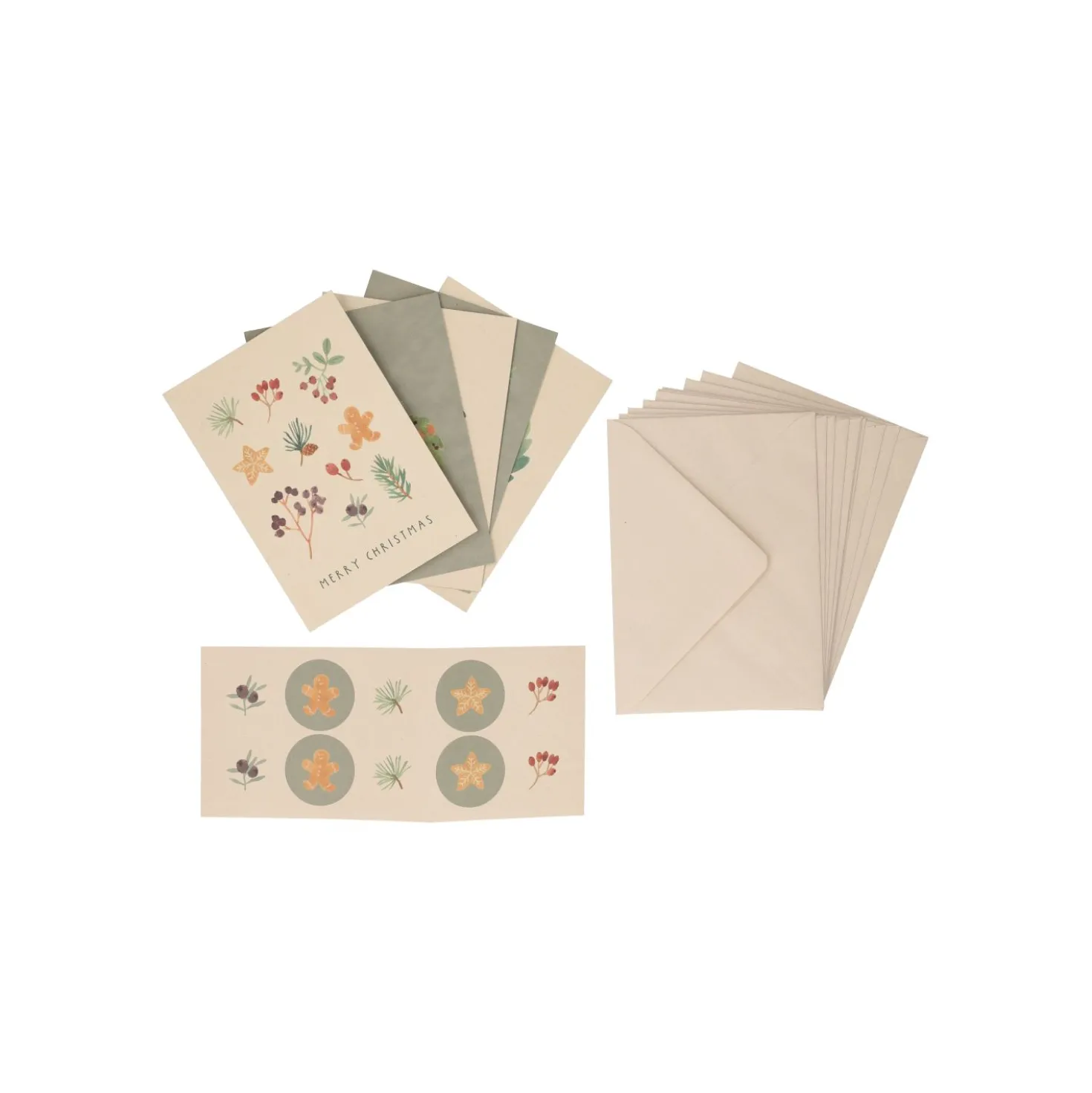 Kerstkaarten met envelop, papier, kersttakjes, 10 stuks