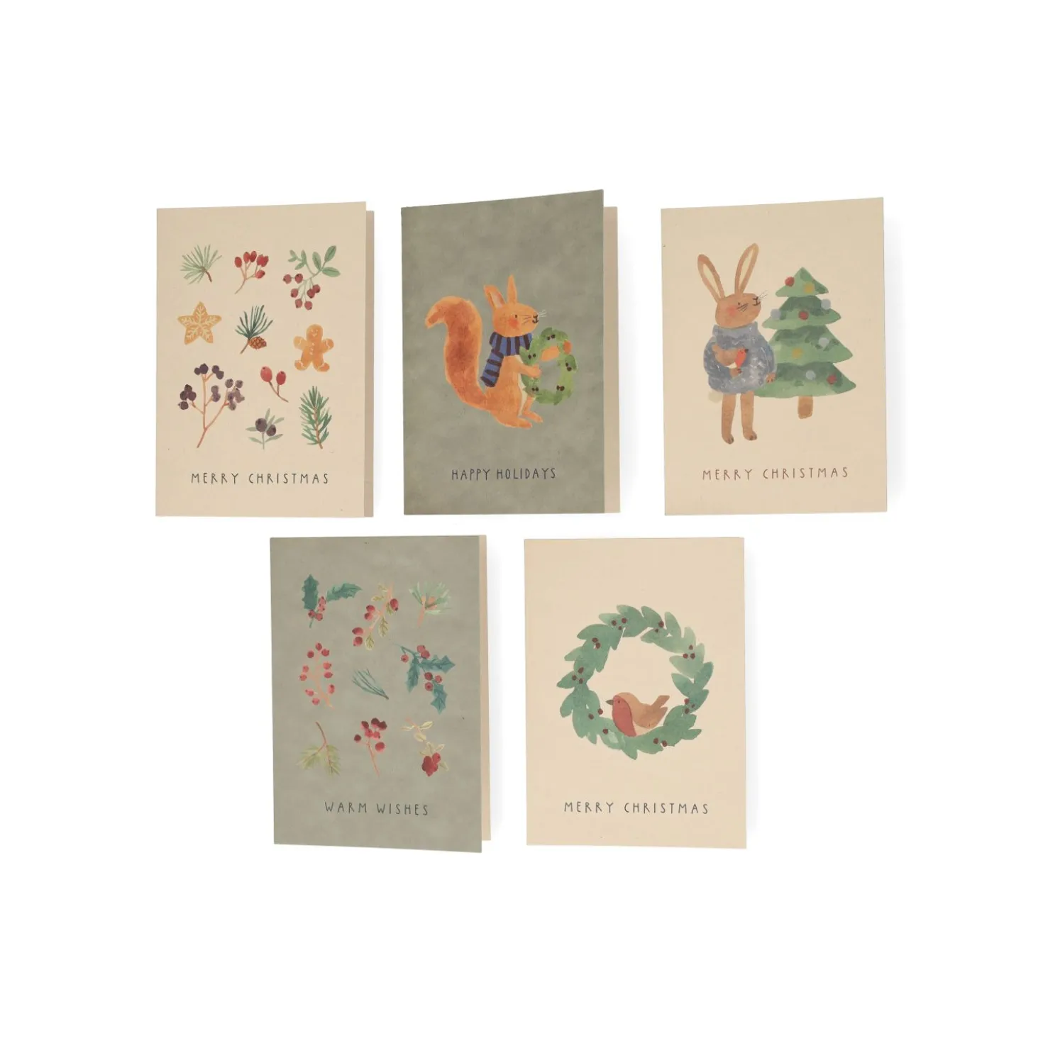 Kerstkaarten met envelop, papier, kersttakjes, 10 stuks