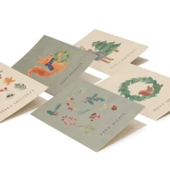 Kerstkaarten met envelop, papier, kersttakjes, 10 stuks