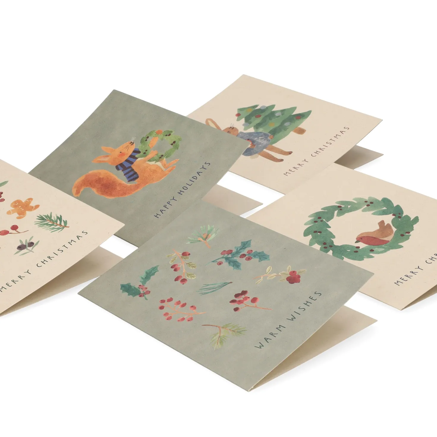 Kerstkaarten met envelop, papier, kersttakjes, 10 stuks