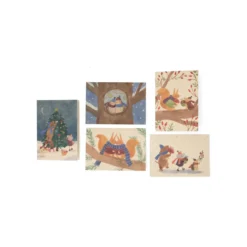 Kerstkaarten met envelop, papier, bosvondsten, 10 stuks