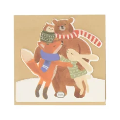 Kerstkaart met envelop, groepsknuffel dieren