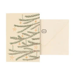 Kerstkaart met envelop, versierde kerstboom