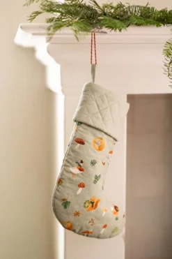 Kerstsok, recycled katoen, bosvondsten, 35 cm
