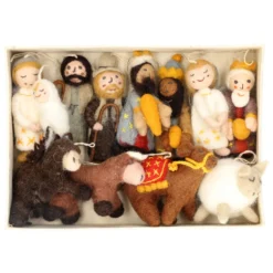 Kerststal set, vilt, 12 verschillende figuren