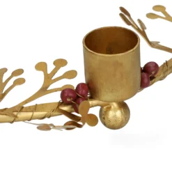 Krans kandelaar, brass, kralen en takjes, Ø20 cm