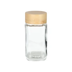Kruidenpotje vierkant, glas, bamboe dop, 120 ml