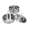 Lunchbox met siliconen ring, RVS, rond en dubbellaags, 1400 ml