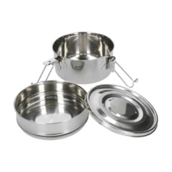 Lunchbox met siliconen ring, RVS, rond en dubbellaags, 1400 ml