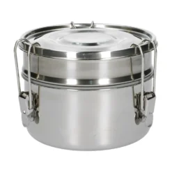 Lunchbox met siliconen ring, RVS, rond en dubbellaags, 1400 ml