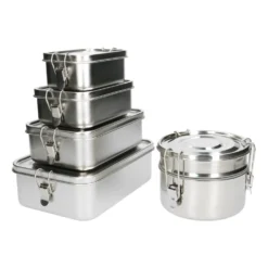 Lunchbox met siliconen ring, RVS, 2400 ml