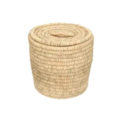 Mand met deksel, rond, kansgras en dadelblad, middel