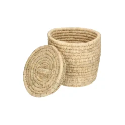 Mand met deksel, rond, kansgras en dadelblad, middel