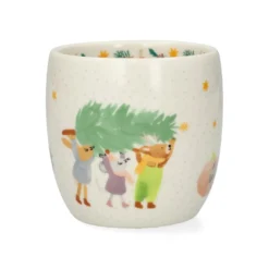 Mok, steengoed, dieren in een kerstbos, Ø8.5 cm