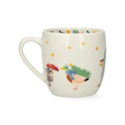 Mok, steengoed, dieren in een kerstbos, Ø8.5 cm