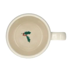 Mok, steengoed, roodborstje in een krans, Ø8.5 cm