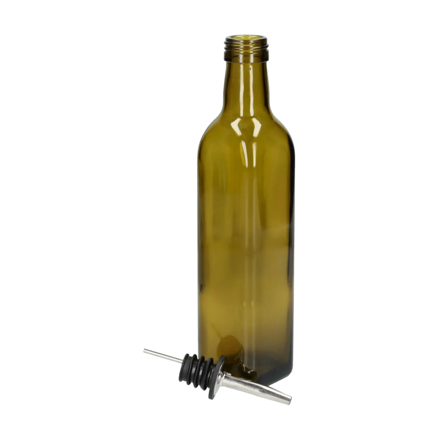 Olie/azijnfles, olijfgroen glas, vierkant, 375 ml