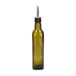 Olie/azijnfles, olijfgroen glas, vierkant, 375 ml