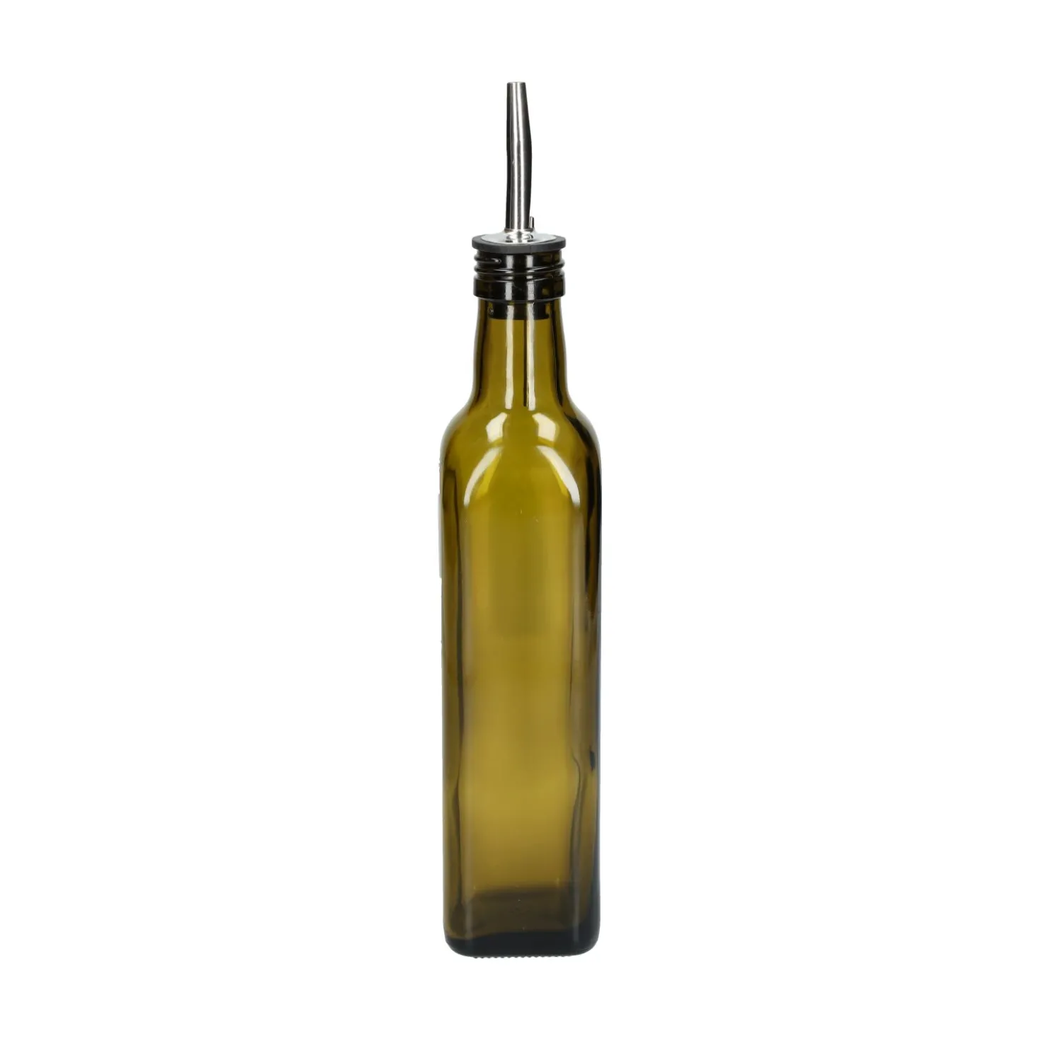 Olie/azijnfles, olijfgroen glas, vierkant, 375 ml