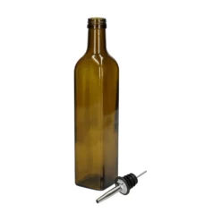 Olie/azijnfles, olijfgroen glas, vierkant, 500 ml