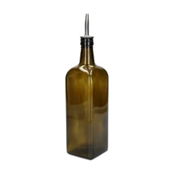 Olie/azijnfles, olijfgroen glas, vierkant, 1 l